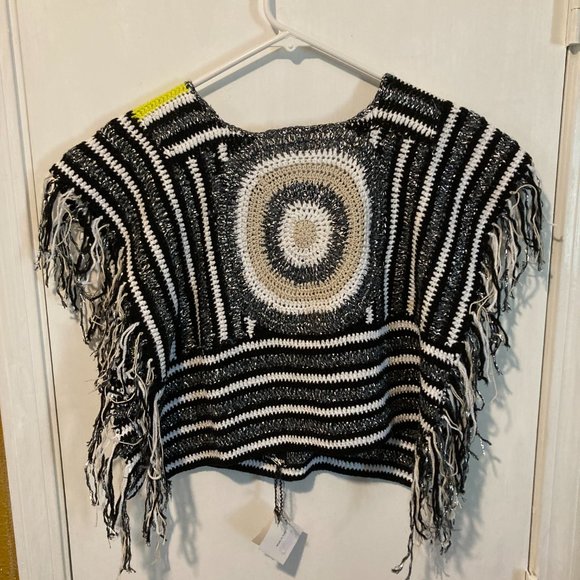 OF Handmade of Italy women's size S small metallic stretch knit freestyle poncho - Picture 4 of 7